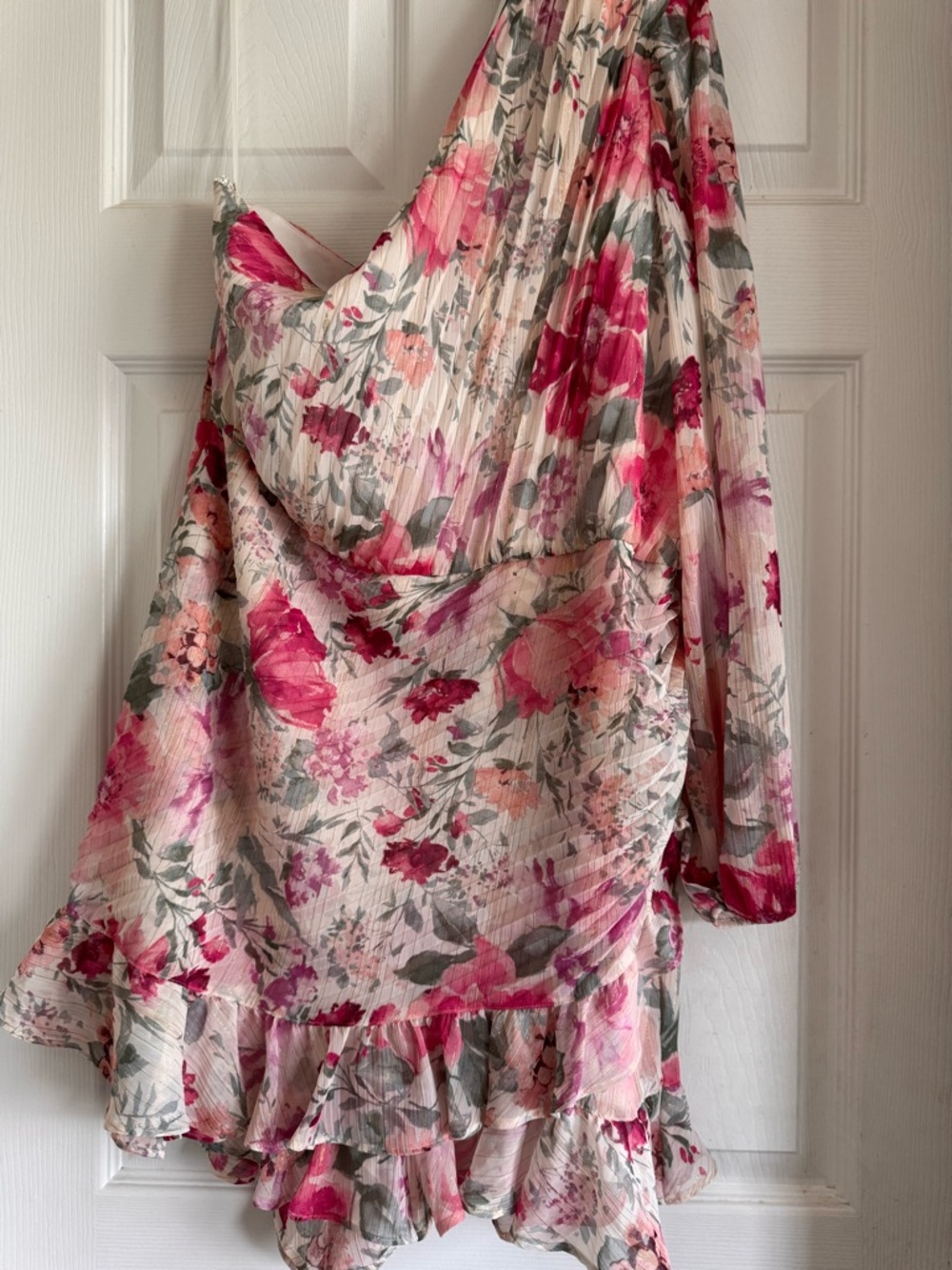 Express One-Shoulder Floral Dress in Pink and Green